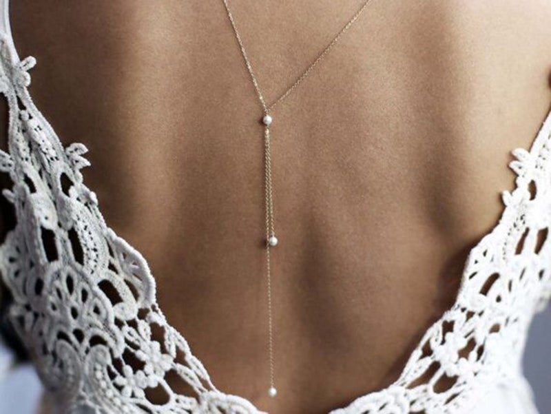 Olbye Back Necklace Pearl Backdrop Necklaces Body Chain Jewelry for Women Bridal Jewelry (Silver) - Image 5